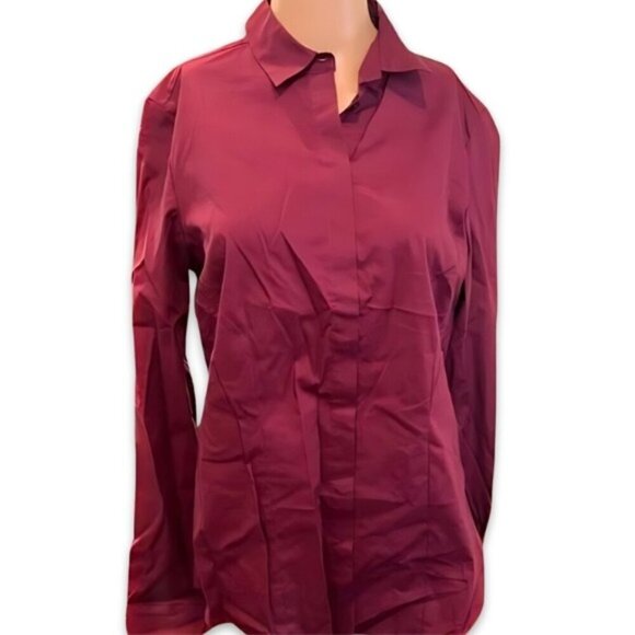 long tall sally Tops - Long Tall Sally Women's Cotton Stretch Dress Shirt Plum Long Sleeve Size 8 BNWT